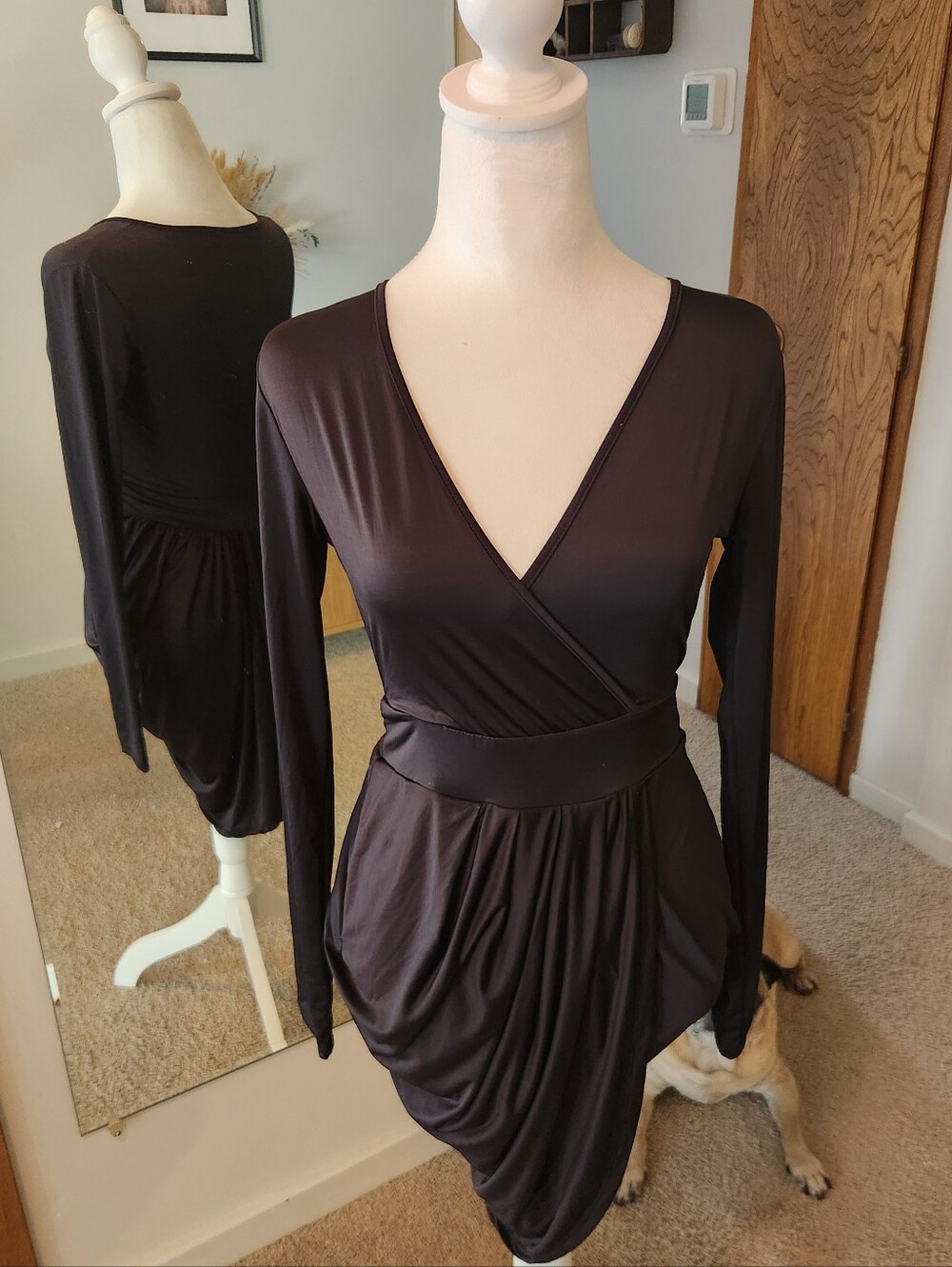 (2 For $25) Revamped Black Long Sleeve Wrap Dress